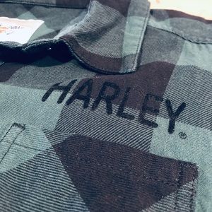 Harley-Davidson Green and Black Plaid Button-Down Shirt
